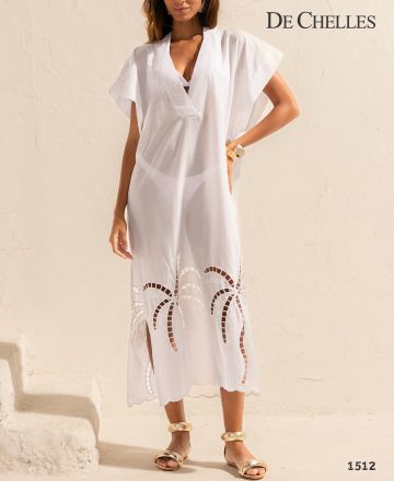 1512 - SAÍDA KAFTAN ALGODÃO BORDADO - DE CHELLES