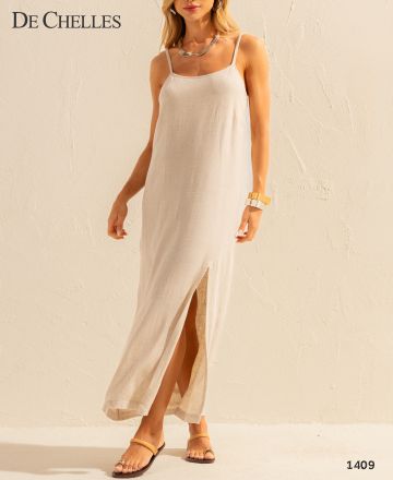 1409 - SAÍDA VESTIDO VISCOSE COM LINHO - DE CHELLES